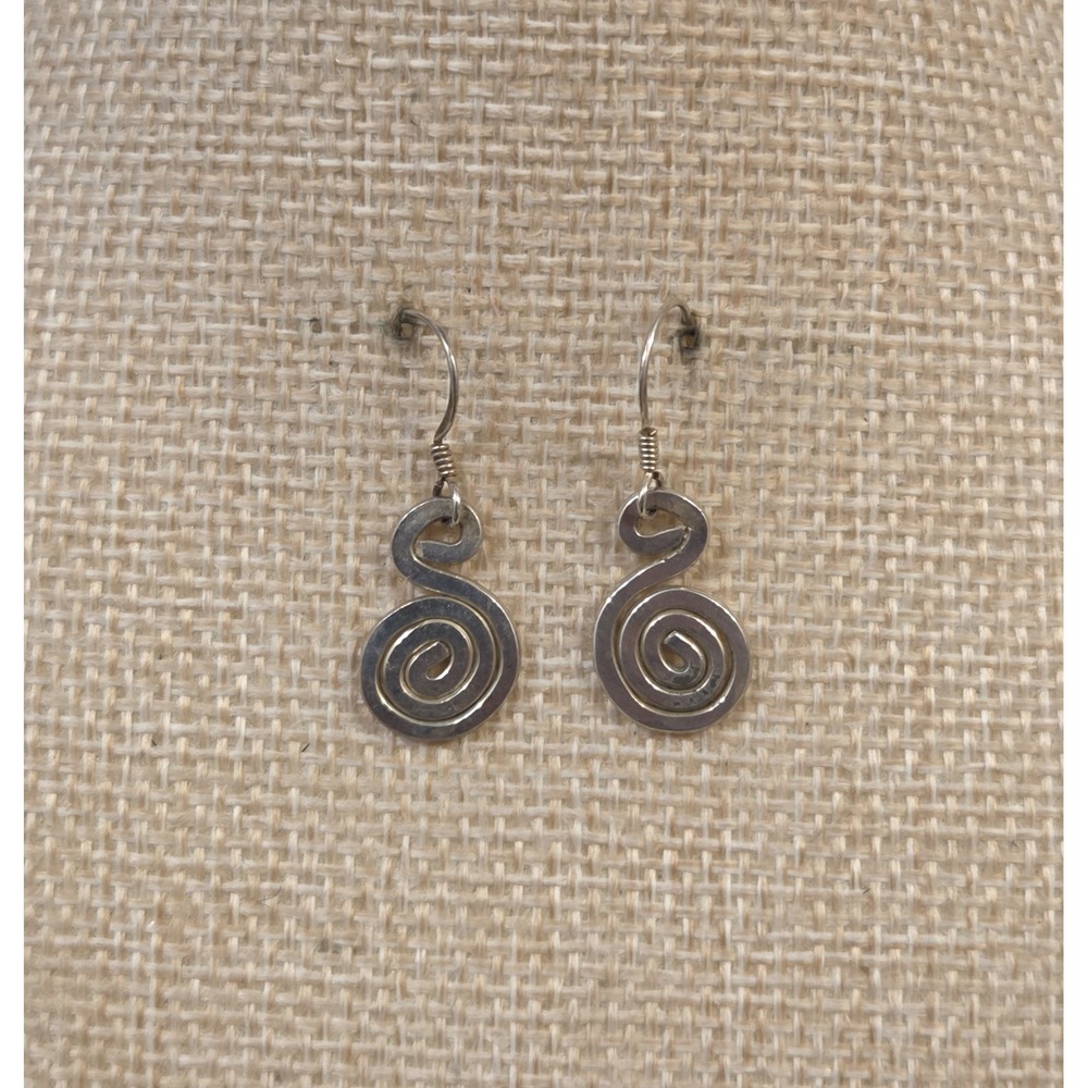 Unique Vintage Sterling Silver Swirl Dangle Earrings Spiral 925